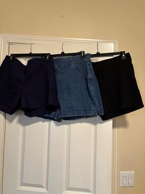 3 Pair pull on  Women's Shorts Trio — Navy, Denim Blue, Black. Great condition